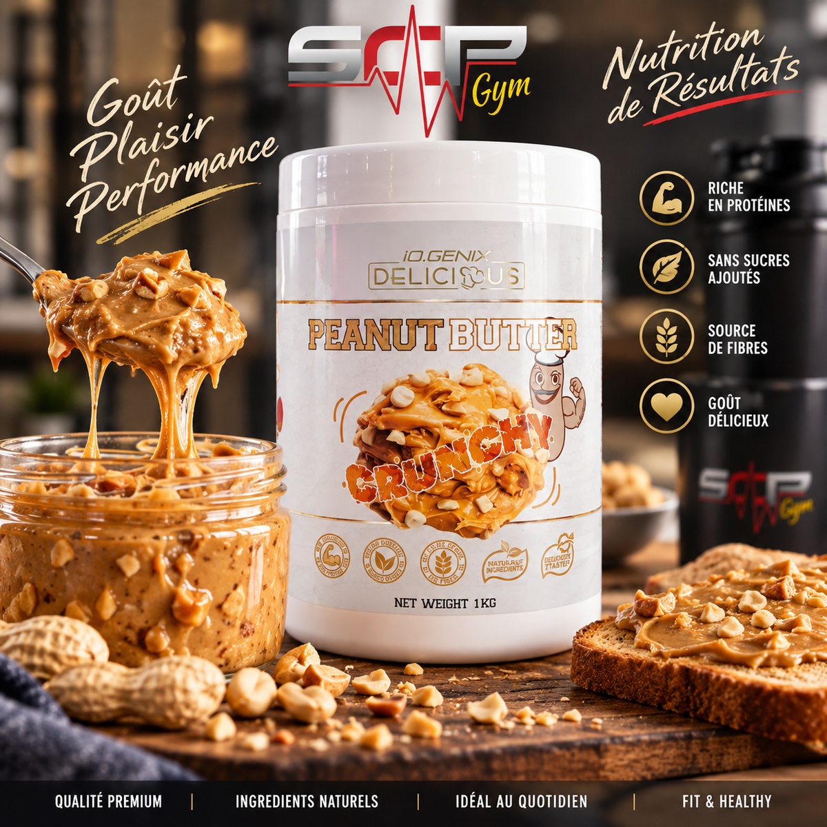 Beurre de Cacahuète Crunchy iO.GENIX 1 kg – 100 % Cacahuètes